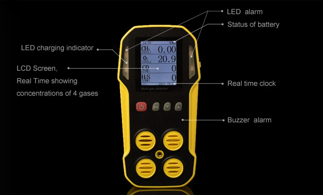 Gas Analyzer, Gas Leak Detector, Portable Multi-Gas Detector CH4, CO2, H2s, Nh3 4 in 1 Gas Detectors