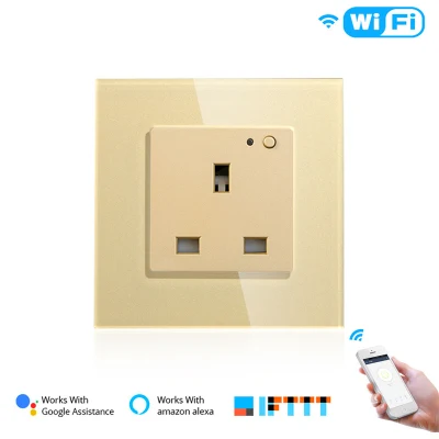 UK WiFi Smart Wall Socket 13A Outlet Glass Panel, Smart Life/Tuya APP Remote Control, Funciona com Amazon Echo Alexa Google Home