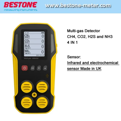 Analisador de gás, detector de vazamento de gás, detector multigás portátil CH4, CO2, H2s, Nh3 4 em 1 detectores de gás